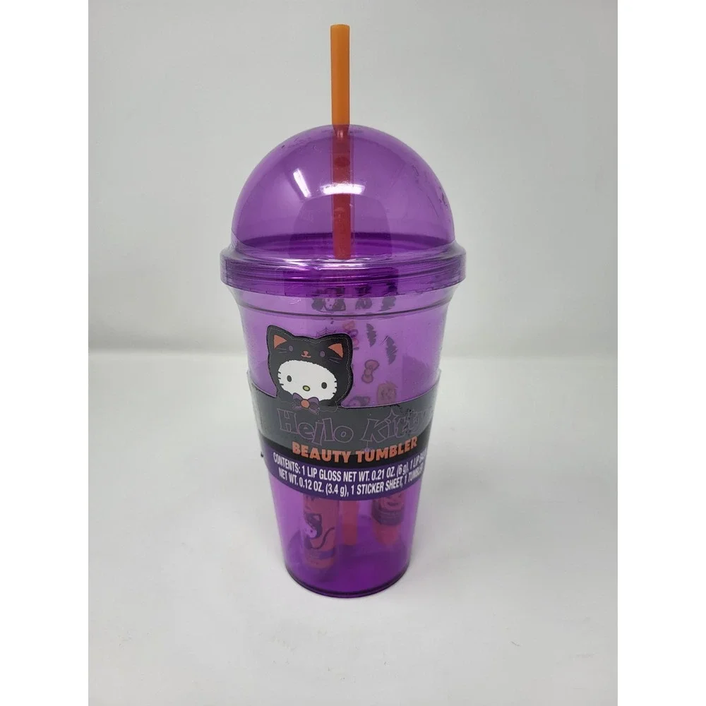 Hello Kitty 12 Oz Tumbler Halloween Theme Beauty Lip Gloss Purple with Straw New